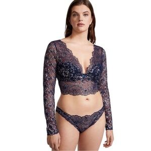 Victoria Secret Dream Angels Allure Shimmer Long-Sleeve Bra Longline Navy Large